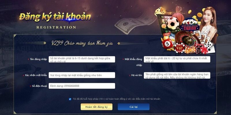 Đăng ký VZ99: Bước đầu tiên trở thành hội viên VZ99 3 Xác nhận thông tin và đồng ý “đăng ký VZ99”